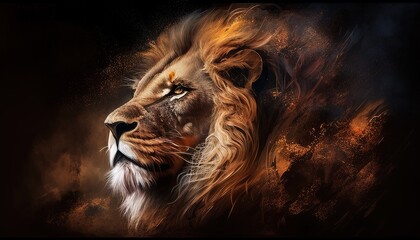 Majestic lion portrait digital art illustration - obrazy, fototapety, plakaty