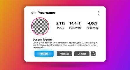 Social media account profile template for your social media promotion. Mobile and desktop applications. Premium Vector.