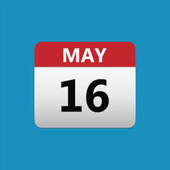 16th May calendar icon. May 16 calendar Date Month icon. Vector illustration