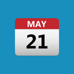 21th May calendar icon. May 21 calendar Date Month icon. Vector illustration