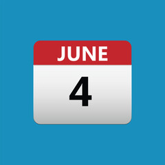 4th June calendar icon. June 4 calendar Date Month icon