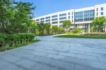 Empty floor with modern business office building.