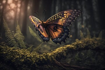 Fototapeta na wymiar butterfly in forest created using AI Generative Technology