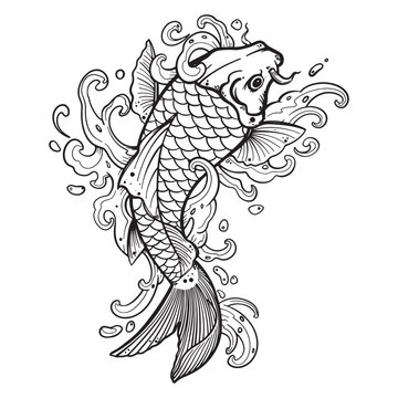 Black tattoo koi fish on white background