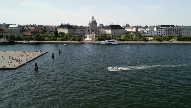 Aerial of Boat at Amalienborg Palace, Copenhagen, Denmark