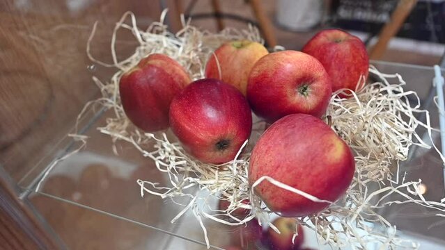 Fresh Apples are displayed during the Gulfood Exhibition in the United Arab Emirates.
