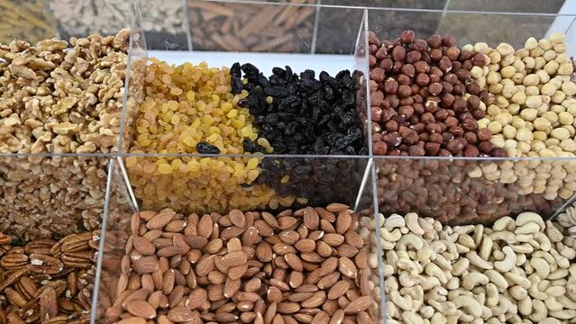 Dry fruit and nuts are displayed during the Gulf Food exhibition, United Arab Emirates