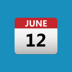 12th June calendar icon. June 12 calendar Date Month icon