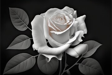 Photograph of a White Rose on a Black Background. Generative AI
