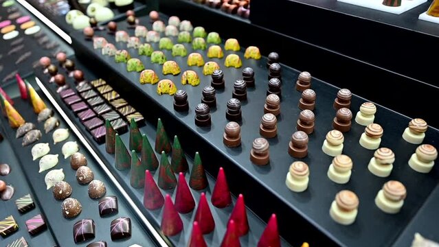 Mini desserts are displayed during the Gulf Food Exhibition in United Arab Emirates