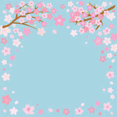 Obraz na płótnie Canvas ピンクの桜と青空の背景イラスト　スクエア