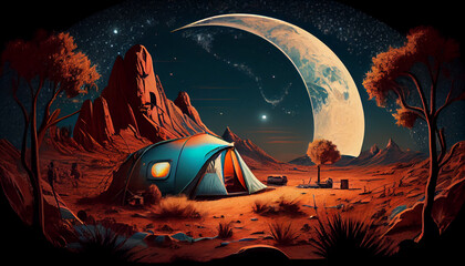camping and moon