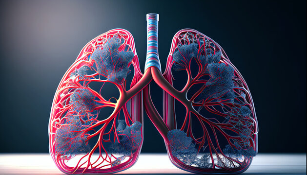 3D render of medical illustration of lungs, generative ai