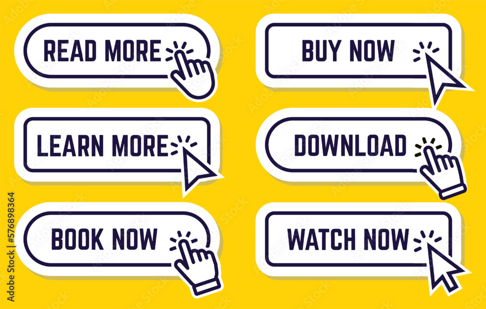 Poster set of vector modern material style buttons. different gradient colors and icons on white forms with