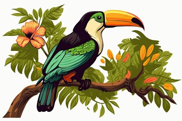 a toucan perched on a branch. Generative AI