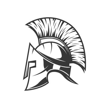 Helmet of Spartan gladiator, Roman or Greek warrior knight, vector mask crest icon. Trojan Spartacus, Titan or Athena shield helmet, Spartan Centurion and Gladiator or Roman warrior armour