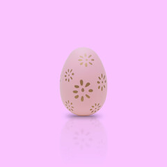 Happy Easter. Beautiful pink egg with different pattern on pink background.