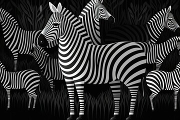 A continuous background of animals. Useful for weaving, dyeing, weaving, printing, and packaging. Animal markings akin to those of a zebra. In animal style. Zebra. Generative AI