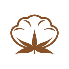 Cotton icon, isolated vector emblem of pure organic material production. Textile industry monochrome white and brown sign for branding clothes, apparel products. Label for fabric quality fiber
