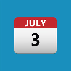 3th July calendar icon. July 3 calendar Date Month icon vector illustrator
