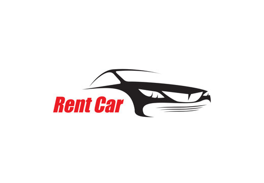 Car rent icon. Carsharing and automobile renting, driver hire service, company application vector symbol, graphic pictogram or icon with isolated luxury car, business class sedan auto silhouette
