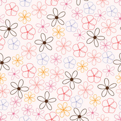 Fototapeta premium Exquisite floral seamless surface pattern of flowers outlines. Aesthetic flower arrangement. Tileable foliage texture background