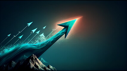 Up arrow in space with one big arrow. Business growth with Generative AI Technology.