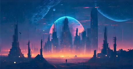 the city and the moon, AI Generated