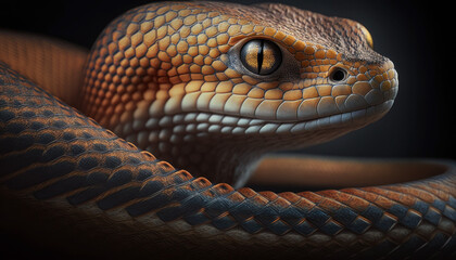 Fototapeta premium Photorealistic ai artwork of a close-up of a snake. Generative ai.