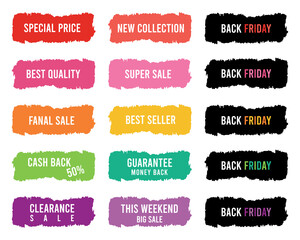 Brush sale banners, labels, tags and stickers.