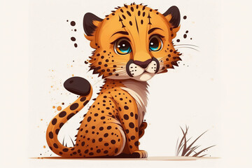 Cheetah cute caracter on white Background. Generative ai