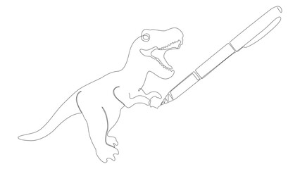 One continuous line of Tyrannosaurus Rex drawn with a pencil, felt tip pen. Thin Line Illustration vector concept. Contour Drawing Creative ideas.