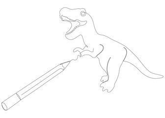 One continuous line of Tyrannosaurus Rex drawn with a pencil, felt tip pen. Thin Line Illustration vector concept. Contour Drawing Creative ideas.