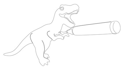 One continuous line of Tyrannosaurus Rex drawn with a pencil, felt tip pen. Thin Line Illustration vector concept. Contour Drawing Creative ideas.