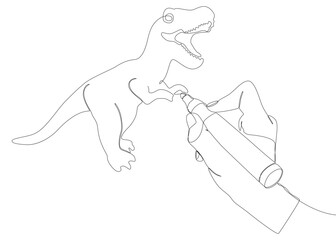 One continuous line of Tyrannosaurus Rex drawn with a pencil, felt tip pen. Thin Line Illustration vector concept. Contour Drawing Creative ideas.