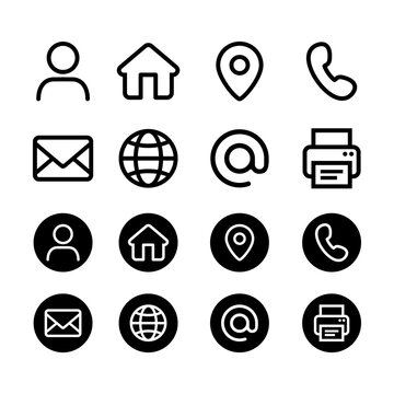 Basic Contact Line Icon Set For Business Card Icons, Curriculum Vitae, Website, Brand Guide, Etc