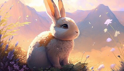 Colorful Artistic Design Easter Bunny Animal Wallpaper Featuring Beautiful Cinematic Designs and Intricate Anime Illustration for Desktop Background or Digital Device (generative AI
