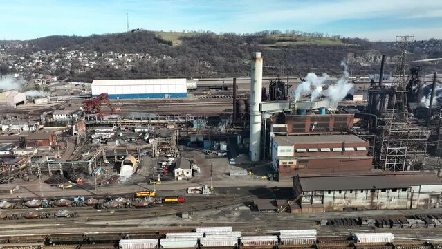 US Steel Plant in Braddock PA. Aerial truck shot of Edgar Thomson Plant.