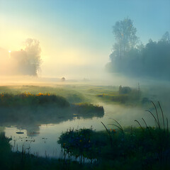 Sunrise in the meadow, AI Generated