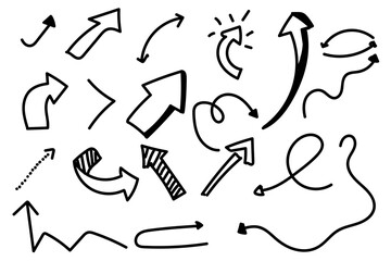 Set of arrow doodle on white background