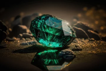 Poster Emerald stone close up, green gemstone, Generative AI © Kaleb