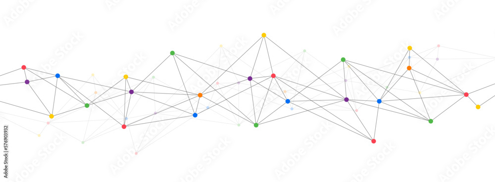 Wall mural polygonal network system connect lines and colorful dots background template.