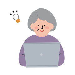 パソコンをするシニアの女性　笑顔 カラー