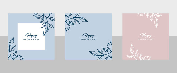 Fototapeta na wymiar Happy Mother's Day vector greeting card set with beautiful flowers and hearts. Single line drawing of rose. Minimalist style illustration