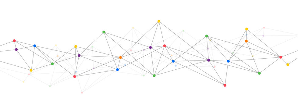 Polygonal Network System Connect Lines And Colorful Dots Background Template.