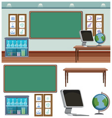 Set of science classroom and background