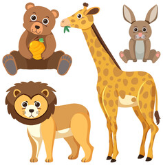 Set of simple cute animals cartoon character