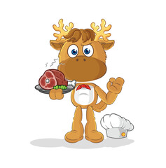 moose chef with meat mascot. cartoon vector