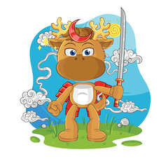 moose samurai cartoon. cartoon mascot vector