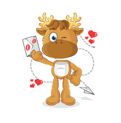 moose hold love letter illustration. character vector